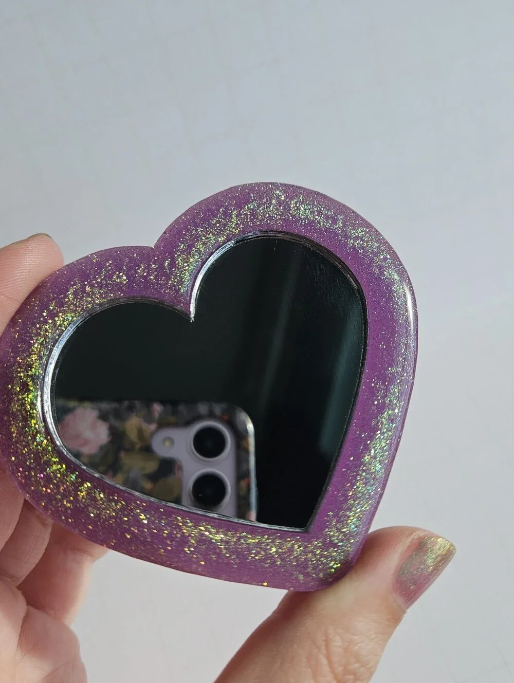 Handmade Purple Heart Pocket Resin Mirror Bridgerton Coquette Girly Vibes